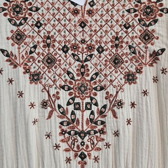 SOFT SURROUNDINGS NWT Mzxi Dress 2X Cotton Cream with Red Embroidery - Picture 5 of 15